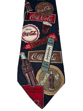 Vintage Coca Cola Men's Silk Novelty Tie in Navy 4” x 55.5”